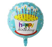 Ballon gonflable « Happy Birthday » - Forme de gâteau rond - 45 cm - Bleu - Gonflable à l'air ou à l'hélium - Réutilisable - Auto-adhésif - Décoration de fête parfaite pour les fêtes d'anniversaire et