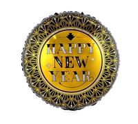 Ballon gonflable « Happy New Year » - 45 cm - Rond - Noir et doré - Gonflable à l'air ou à l'hélium - Réutilisable - Décoration idéale pour la fête du Nouvel An, le Nouvel An, la fête et plus encore