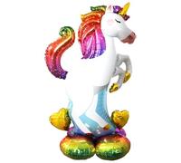 Ballon gonflable licorne arc-en-ciel debout - 129 x 96 cm, remplissage d'air uniquement, réutilisable avec fermeture automatique, idéal pour anniversaire, mariage, fête, décoration et cadeau