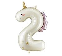 Ballon gonflable licorne en forme de chiffre XXL - Décoration d'anniversaire fille - Ballon géant en forme de chiffre crème doré avec effet holographique - Pour 2e anniversaire d'enfant - Convient à