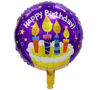 Ballon gonflable rond en aluminium Happy Birthday 45 cm - Gâteau violet avec bougies, hélium et air, réutilisable, avec valve de fermeture automatique, décoration de fête parfaite pour anniversaire