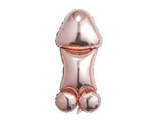 Ballon gonflable Willy Penis en or rose 100 x 48,5 cm, idéal pour enterrement de vie de jeune fille (JGA), fêtes à thème, cadeaux amusants et articles de farces - Convient pour gonflage à l'air ou à