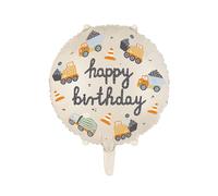 Ballon Happy Birthday camions de chantier 45 cm - Jaune