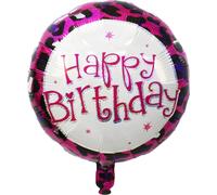 Ballon holographique Happy Birthday, blanc, écriture rose, env. 45 cm