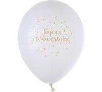 Ballon joyeux anniversaire blanc et or en latex (x8) REF/5662 blanc et or G