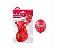 Ballon - JOYEUX ANNIVERSAIRE - Rouge - Sachet de 6 - Hélium - Métal