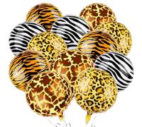 Ballon Jungle, 12 PCS Ballons en Aluminium à Lmprimé Animal, Léopard, Tigre, Girafe, Zèbre Ballon Rond Aluminium, Jungle Safari Ballons, pour Fournitures de Fête Anniversaire à Thème de Jungle