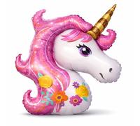 Ballon Licorne XXL 110 x 85 cm - Ballon à l'hélium pour anniversaires d'enfants, fêtes et décorations licorne (Rose)