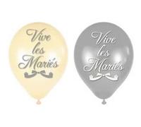 Ballon mariage en latex: Vive les mariés en argent et blanc Albâtre (x8) REF/BALM blanc et argent G