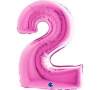 Ballon maxi megaloon foil balloon mylar (1 mt, 40") numéro 2, rose fuchsia