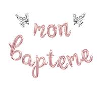 Ballon Mon Baptême Banderole Bannière Gonflable Ballon Lettre Décoration Baptême Baby Shower pour Fille Garçon avec Ficelle (Rose)