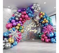 Ballon Multicolore Métallique 135 Pièces Ballons Rose Bleu Violet Argenté Vert Doré Avec Disco Explosion Etoile Ballon pour Anniversaires, Décorations de Fête, Disco Thème Fête