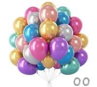 Ballon Multicolore Métalliques, 60 Pièces Ballons Dorés Bleu Vert avec Ballon Gonflable Multicolore, Ballons Helium Anniversaire pour Anniversaire Mariage Fiançailles Baby Shower Bapteme, 12 Pouces