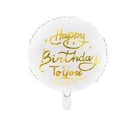 PartyDeco Ballon mylar Happy birthday blanc et doré 35 cm