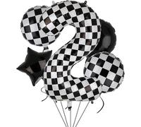 Ballon Noir et Blanc à Carreaux, Ballons Anniversaire 5 Pièces Ballon Racing Balon Aniverser Carreaux pour 1/2/3 Ans Enfants Voitures de Course Thème Fêtes (2 Ans)