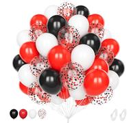 Ballon Noir Rouge, 60 Pièce 12 Pouces Mat Blanc Rouge Confettis Latex Hélium Ballon pour Garçon Homme Anniversaire Baby Shower Mariage Douche Nuptiale Diplôme La Déco Fête