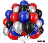 Ballon Noir Rouge Bleu, 60 Pièces Ballon de Baudruche Rouge Bleu, Ballons Anniversaire Thème Spider, Bleus Argent Hélium Guirlande de Ballons Pour Mariage Anniversaire Baby Shower Fête Décorations