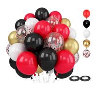 Ballon Noir Rouge Or, 60 Pièces 12 Pouces Ballons Anniversair, Confettis Ballon Hélium Ruban, pour Kit Arche Mariage Baby Shower Fête Décoration Anniversaire