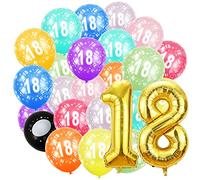 Ballon Numéro 18 ans avec 20 Pièces 30cm - Décoration d'Anniversaire Or 40"-101cm pour Fêtes - Vole avec de l'Hélium