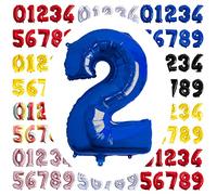 Ballon numéro 2 bleu - Ballons géants numéro 2 fêtes anniversaires décoration fête anniversaire mariage grande taille 70 cm avec accessoire pour gonfler l'air ou l'hélium