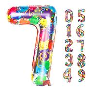 Ballon numéro 7 de 40 pouces, Jumbo coloré sept décorations d'anniversaire, 7 17 27 70 ans ballon de baudruche Mylar numéro pour les fiançailles, mariage, graduation