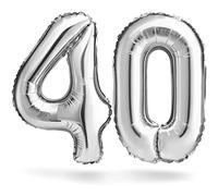 Ballon numéroté, argenté, 40 cm, décoration d'anniversaire, anniversaire d'enfant, jubilé, cadeau Ballon en feuille pour air ou hélium comme anniversaire, mariage fin de fête (set de chiffres 40)