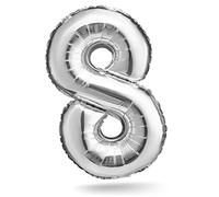 Ballon numéroté, argenté, 40 cm, décoration d'anniversaire, anniversaire d'enfant, jubilé, cadeau Ballon,pour air ou hélium comme anniversaire, mariage fin de fête décoration surprise (chiffre 8)