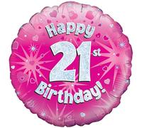 Ballon Oaktree avec inscription Happy 21st Birthday, rose, rond, 46 cm SG4190 (taille unique) (Rose/argent)