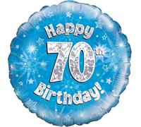 Ballon Oaktree avec inscription Joyeux 70e anniversaire, bleu, rond, 46 cm SG4223 (taille unique) (bleu/argent)