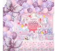 Ballon Papillo n Decoration Anniversair e, Kit Décoration Ballon Papillon Anniversair Violet, Anniversaire Papillons Theme Fond Nappe,Ballon Arche Papillon,Vaisselle Anniversaire Papillon pour Filles