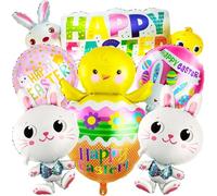 Ballon Paques 10 Pièces Lapin Ballon Paques Happy Easter Ballon Poussins Œufs Ballons en Aluminium Lapin Decoration Paques (C-10 Pièces)