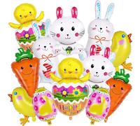 Ballon Paques 12 Pièces Lapin Ballon Paques Happy Easter Ballon Carotte Poussins Œufs Ballons en Aluminium Lapin Decoration Paques (A-12 Pièces)