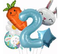 Ballon Paques 6 Pezzi Ballon Lapin Paques Ballon Chiffre 2 Ballon Carotte Fleur Marguerite Etoile Hélium Ballons pour Pâques, Baby Shower, 2 An d'Anniversaire Décoration (2 Ans)