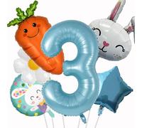 Ballon Paques 6 Pezzi Ballon Lapin Paques Ballon Chiffre 3 Ballon Carotte Fleur Marguerite Etoile Hélium Ballons pour Pâques, Baby Shower, 3 An d'Anniversaire Décoration (3 Ans)