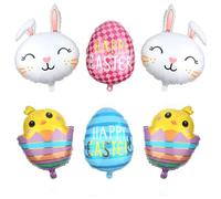 Ballon Paques 6 Pièces Lapin Ballon Paques Happy Easter Ballon Poussins Œufs Ballons en Aluminium Lapin Decoration Paques (D-6 Pièces)