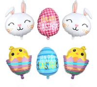 Ballon Paques 6 Pièces Lapin Ballon Paques Happy Easter Ballon Poussins ?ufs Ballons En Aluminium Lapin Decoration Paques (D-6 Pièces)