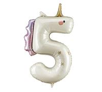 Ballon PartyDeco licorne en forme de chiffre pour fille - 91 cm - Ballons gonflables à l'air et à l'hélium pour décoration d'anniversaire (chiffre 5)