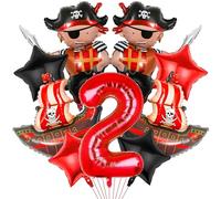 Ballon Pirate 2 Ans, 9 PCS Pirate Ballons Anniversaire, Ballon Anniversaire Navire Pirate, Décoration Anniversaire Pirate 2 Ans, Décorations de Fête de Navire Pirate pour Garçons et Filles