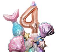 Ballon pour l'anniversaire d'une sirène, décoration d'anniversaire d'une sirène de 4 ans, ballon aluminium, pour l'anniversaire d'une sirène d'enfant, décoration pour Baby Shower 33pcs.…