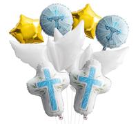Ballon Première Communion, 8 Pièces Bapteme Ballon en Aluminium, Colombe Croix Étoile Ballons Communion, Ballon Bapteme pour Enfants Première Communion Fête Décoration (Bleu)