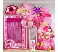 Ballon Princesse Barbi,108 Pièces Ballon Rose Rose Rouge Or Forme De Coeur 4D Aluminium Étoile Rouge À Lèvres Baiser