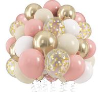 Ballon Rétro Rose Sable Blanc, 60 Pièces ballon Rétro Pink Sable Blanc Or avec Ballons Or Confetti, Décoration Helium 12 Pouces Ballon Rose Poussiéreux Pour Anniversaire, Baby Shower, Mariage, Bapteme