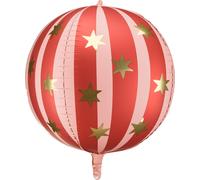 Ballon rond 50cm rayé avec étoiles rose / rouge / or
