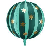 Ballon rond 50cm rayé avec étoiles vert / menthe / or