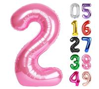 Ballon rose en forme de chiffre 2 de 101,6 cm pour décoration de 2ème anniversaire pour tout-petits filles garçons - Ballon étincelant pour décoration de fête