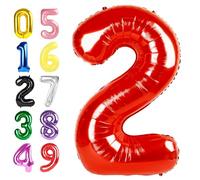 Ballon rouge en forme de chiffre pour décoration de fête d'anniversaire, 101,6 cm - Grand ballon en forme de chiffre deux pour 2, 12, 20, 28, 2026, célébration, remise de diplôme, fête prénatale