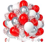Ballon Rouge et Blanc, 50 PCS Ballons Anniversaire pour Deco Anniversaire | 12Pouces, Latex Durable, pour Anniversary, Saint-Valentin, Saint-Georges, Baseball, Baptême, Coupe du Monde, Deco Mariage