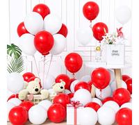 Ballon Rouge et Blanc, 60 PCS Ballons Anniversaire pour Deco Anniversaire | 12Pouces, Latex Durable, pour Anniversary, Saint-Valentin, Saint-Georges, Baseball, Baptême, Coupe du Monde, Deco Mariage