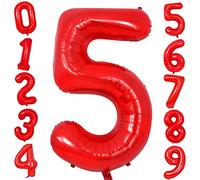 Ballon Rouge Numéro 5, 40 Pouces Feuille d'hélium Ballons d'anniversaire Ballons en Mylar Pour Enfants Femmes Hommes Anniversaire Mariage Anniversaire Fiançailles Décorations de Fête du Nouvel an