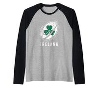 Ballon Rugby sur Trèfle Irlandais pour Fier Fan Irlandais Manche Raglan